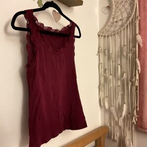 Burgundy Cami Top With Floral Lace